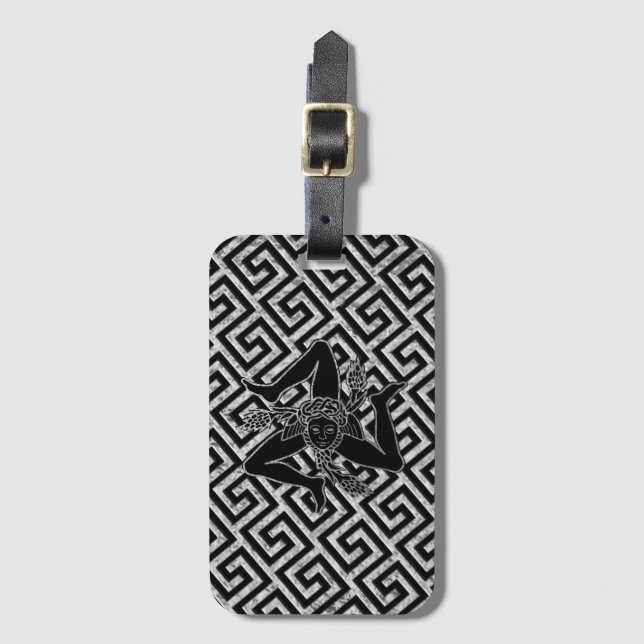 Sicilian Trinacria in Black and Silver Luggage Tag (Front Vertical)