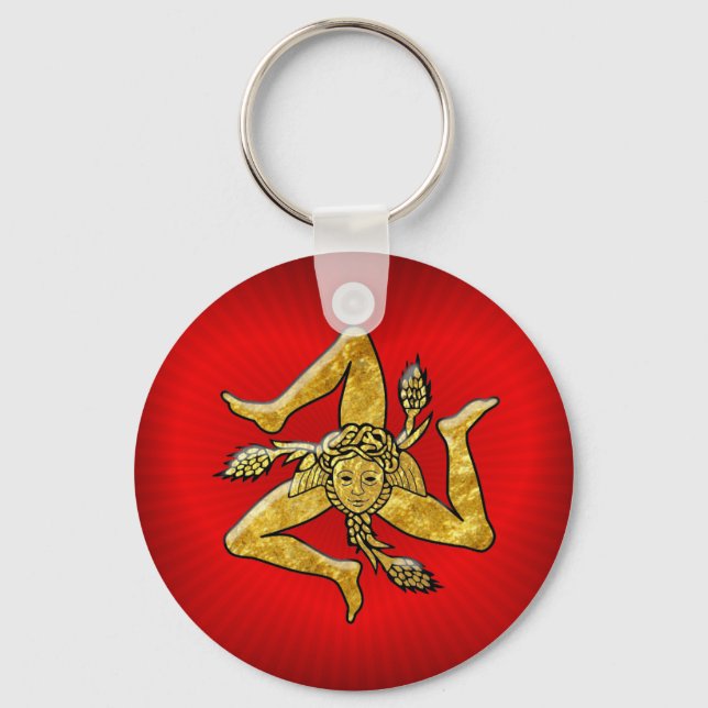Sicilian Trinacria in Gold on Heart Key Ring (Front)