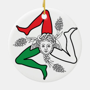 Sicilian Trinacria Medusa Emblem Italian Theme Ceramic Tree Decoration