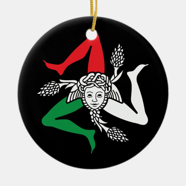 Sicilian Trinacria Medusa Emblem Italian Theme Ceramic Tree Decoration (Front)