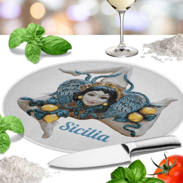 Sicilian Trinacria Medusa -Symbol of Sicily Cutting Board (Triancria Medusa Symbol of Sicily - Sicilian Kitchen Glass Cutting Board)