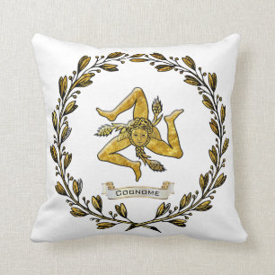 Sicilian Trinacria Olive Wreath Personalise Cushion