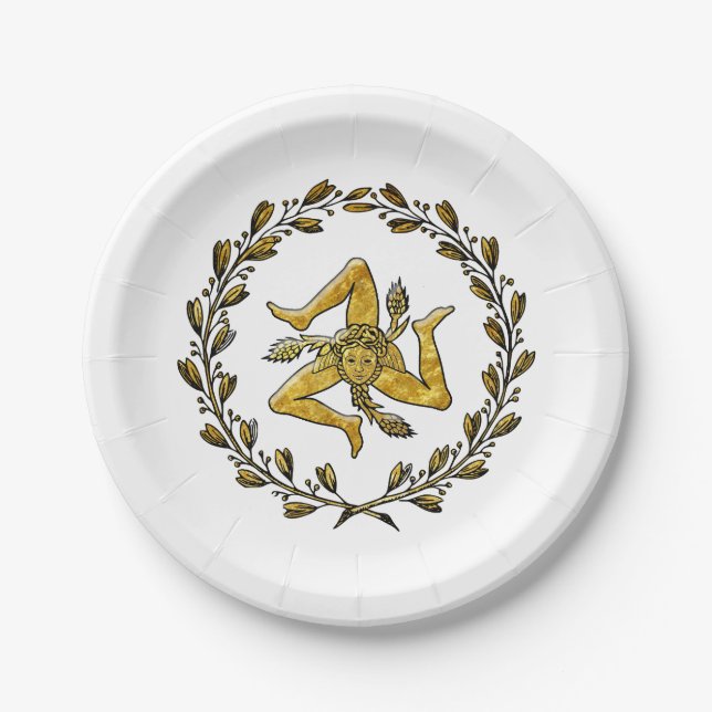 Sicilian Trinacria Olive Wreath Your Background Paper Plate (Front)