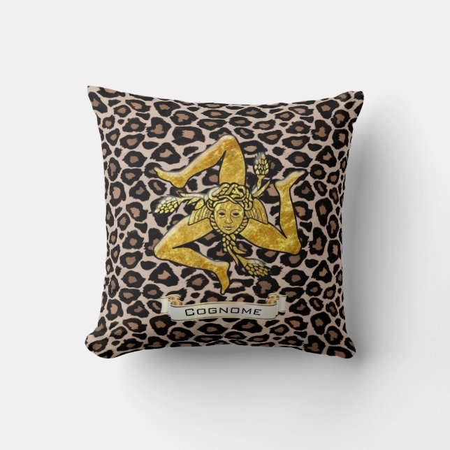 Sicilian Trinacria on Leopard Personalise Cushion (Front)