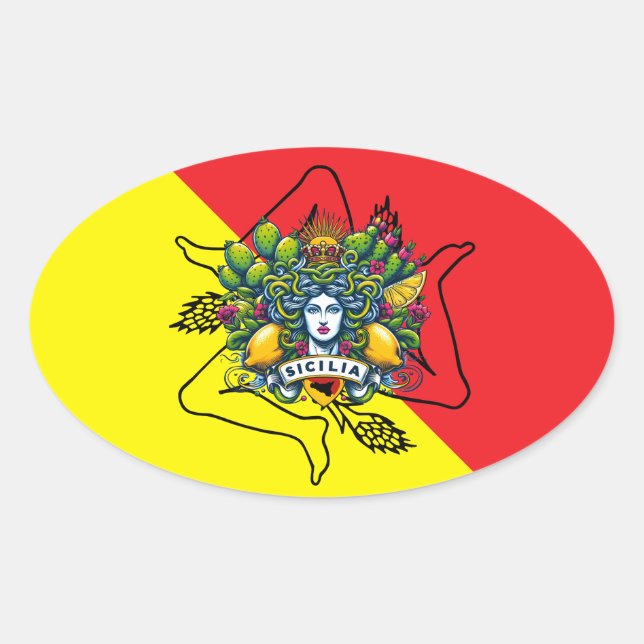 Sicilian Trinacria  Oval Sticker (Front)