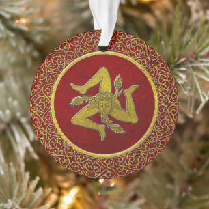 Sicilian Trinacria Red and Gold Ornament