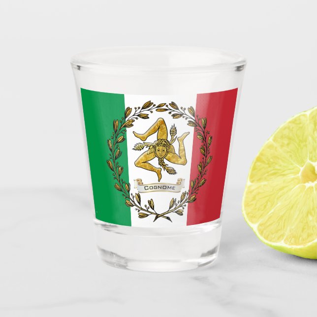 Sicilian Trinacria Your Family Name Shot Glass (Front)