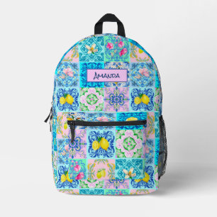 Sicilian turquoise citrus Mediterranean azulejo  Printed Backpack