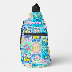 Sicilian turquoise citrus Mediterranean azulejo Sling Bag