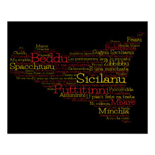 Sicilian Word Art Map Poster