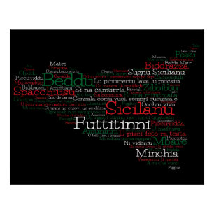Sicilian Word Art Map Poster