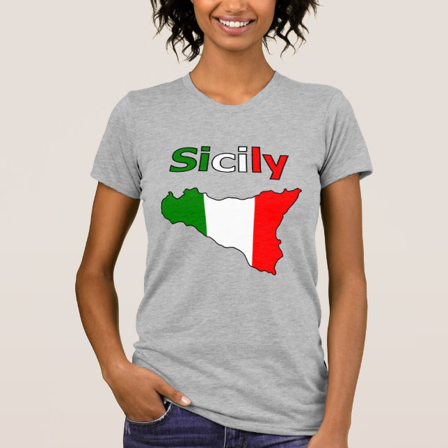 Sicily and Map in Italian Flag Colours T-Shirt (Front)
