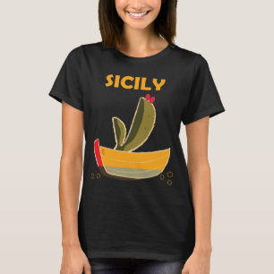 Sicily Cactus Boat Yellow Retro Travel T-Shirt