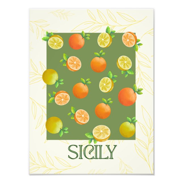 Sicily Citrus Wall Art Italian Orange & Lemon (Front)