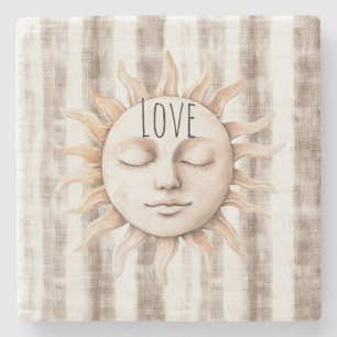 Sicily Cream Rustic Cream Sun Stripes Stone Coaster