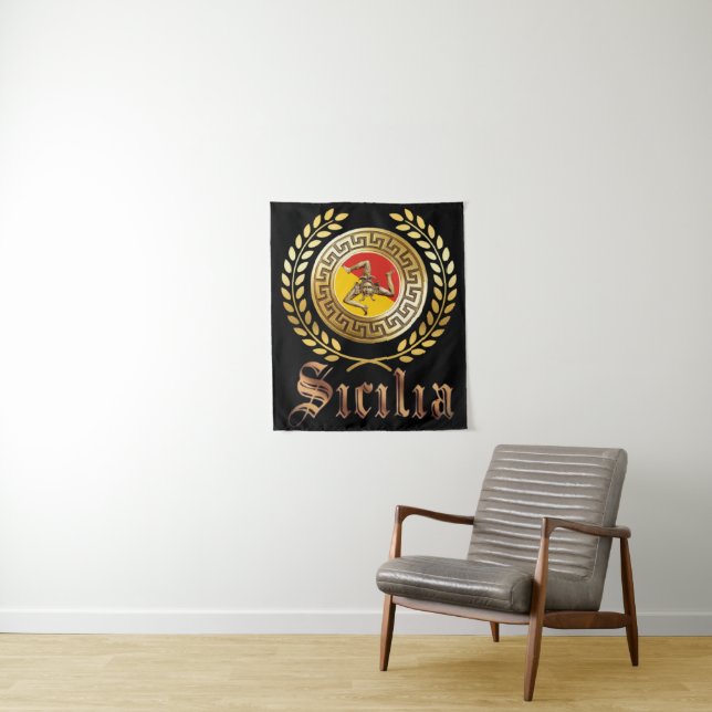 Sicily Flag and  Emblem Tapestry (In Situ)