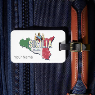 Sicily Flag Italy Retro Map Vintage Souvenir Luggage Tag