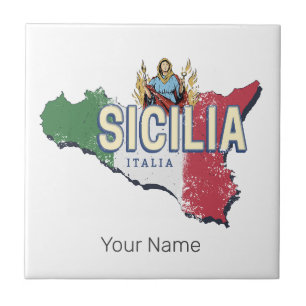 Sicily Flag Italy Retro Map Vintage Souvenir Tile