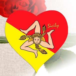 Sicily Heart Sticker, Patriotic Sicilian Flag Hear Sticker