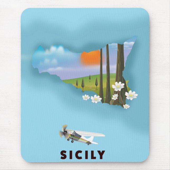 Sicily Illustrated map travel poster Mouse Pad (Front)