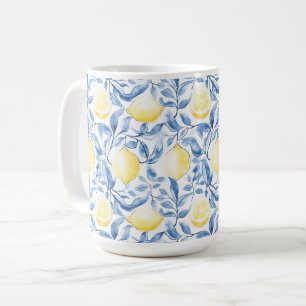 Sicily Italian Rustic Blue Leaves Lemons Coffee Mug