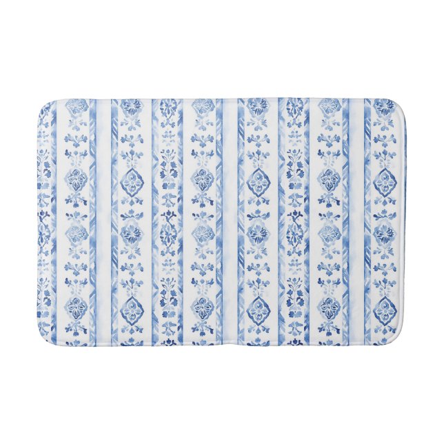 Sicily Italian Rustic Blue Stripes Bath Mat (Front)