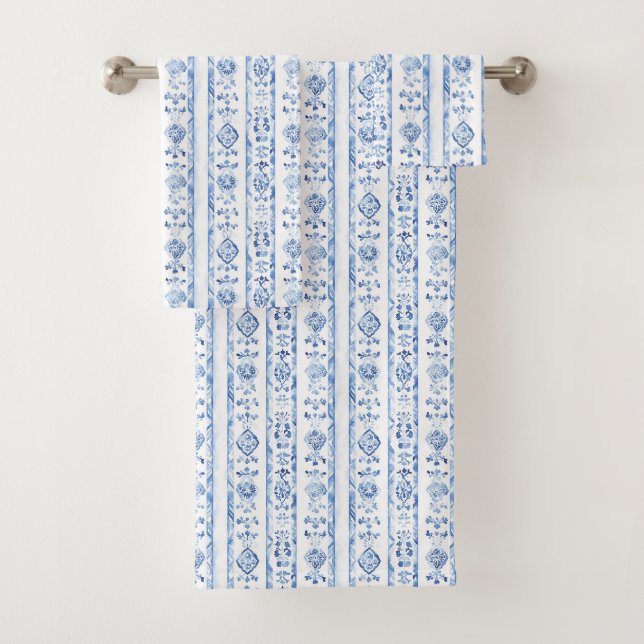 Sicily Italian Rustic Blue Stripes Bath Towel Set (Insitu)