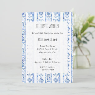 Sicily Italian Rustic Blue Stripes Birthday Invitation