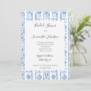 Sicily Italian Rustic Blue Stripes Bridal Shower Invitation
