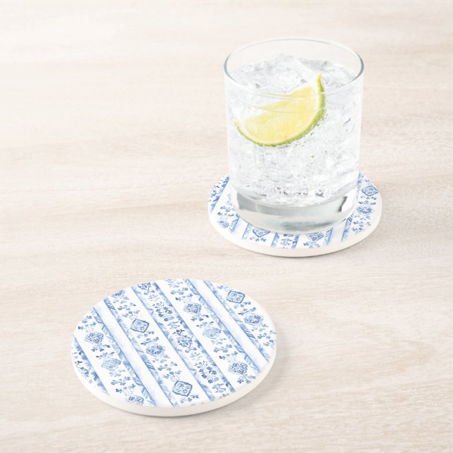 Sicily Italian Rustic Blue Stripes Coaster (Side)