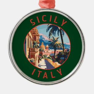 Sicily Italy Retro Distressed Circle Metal Tree Decoration