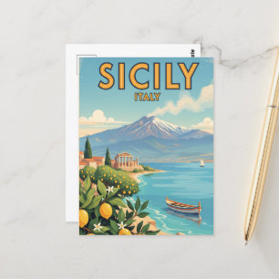 Sicily Italy Travel Art Vintage Postcard