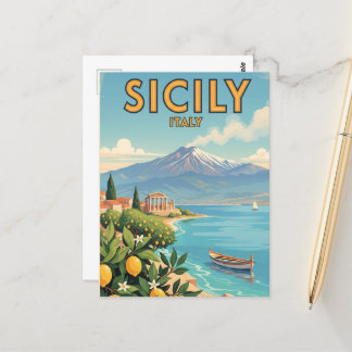 Sicily Italy Travel Art Vintage Postcard