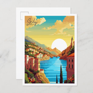 Sicily Italy vintage travel illustration Postcard