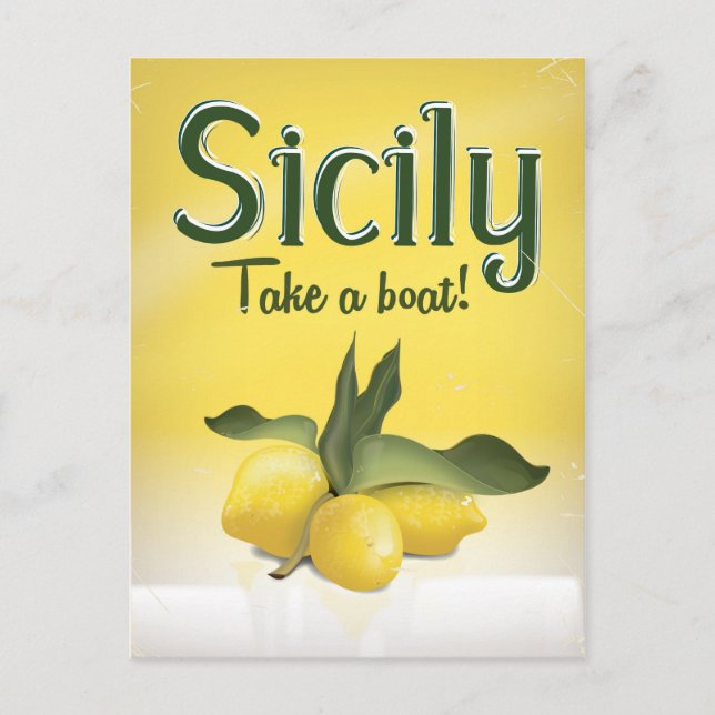 Sicily lemon vintage travel poster postcard (Front)