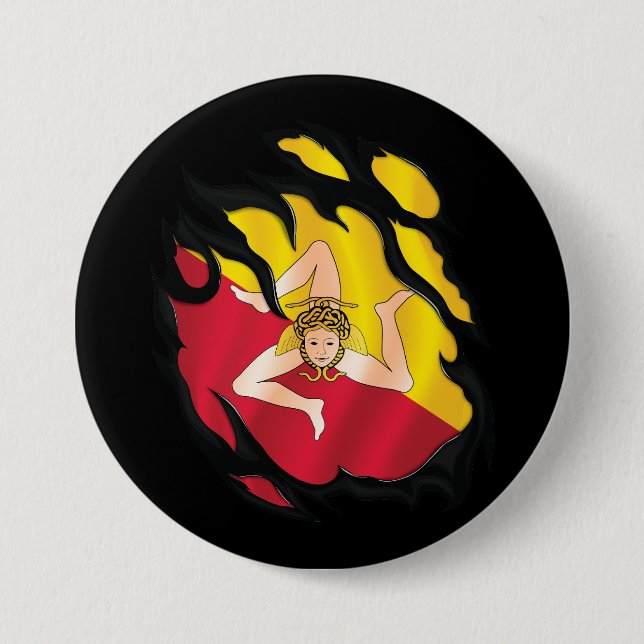 Sicily Ripped Flag 7.5 Cm Round Badge (Front)