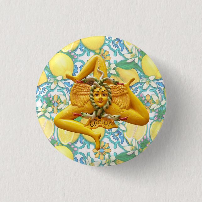 Sicily Trinacria Yellow and Blue Italian Lemon  3 Cm Round Badge (Front)