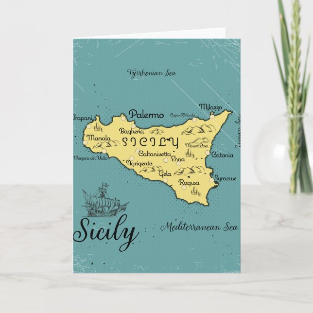 Sicily Vintage Nautical Map Invitation (Front)