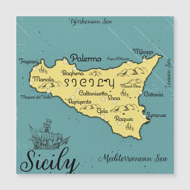 Sicily Vintage Nautical Map Magnetic Invitation (Front)