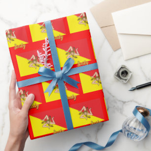 Sicily Wrapping Paper, Sicilian Flag patriot Red Paper