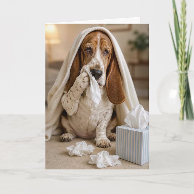 Sick Basset Hound with Tissues Card (Front)