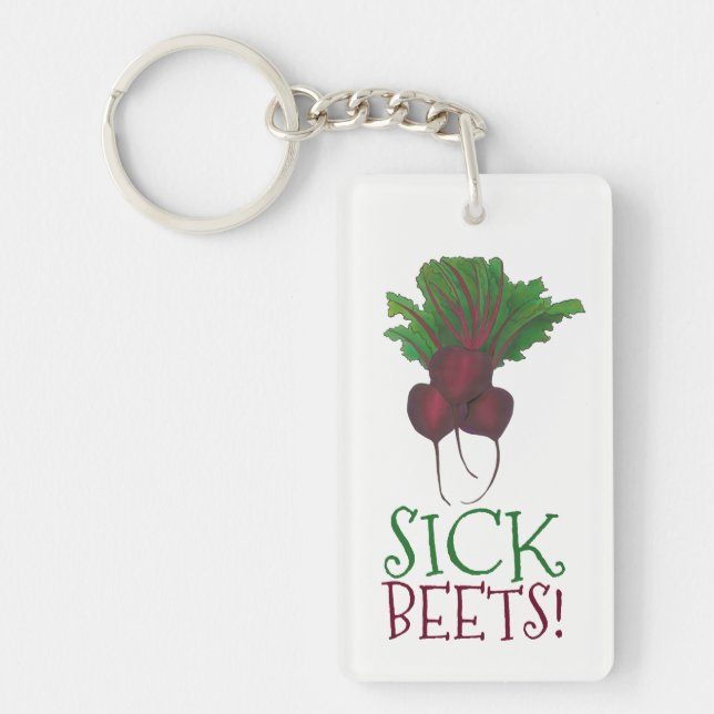 Sick Beets (Beats) Red Beet Vegetarian Funny Food Key Ring (Front)