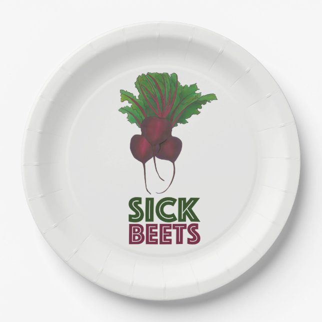 Sick Beets (Beats) Red Beetroot Garden Vegetable Paper Plate (Front)