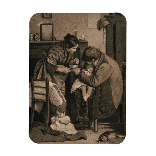 Sick Child Supported by Her Father and Mother Magnet (Vertical)
