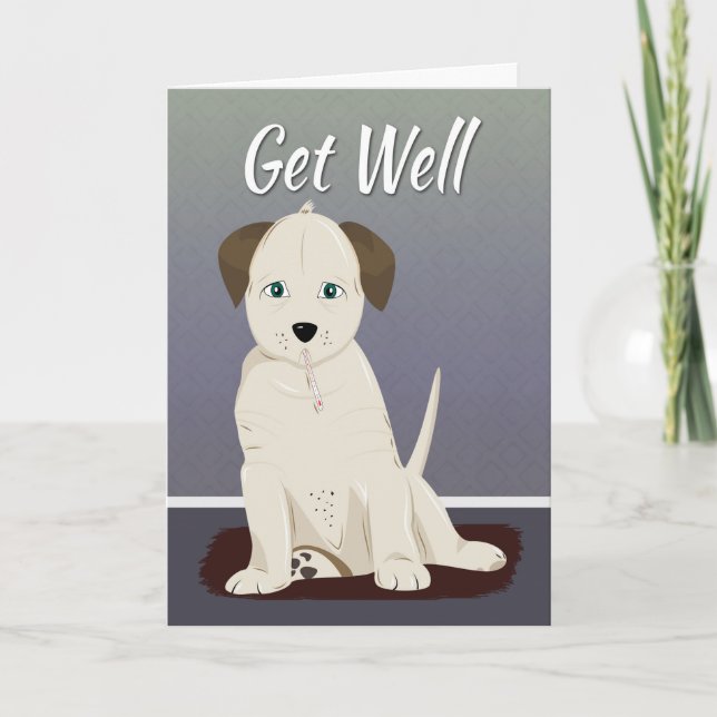 Sick Cream Coloured Puppy for Get Well Card (Front)
