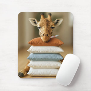 Sick Giraffe On Bed Pillow Stack Mouse Pad