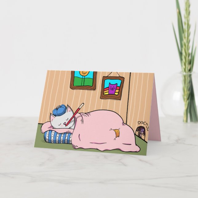 Sick Kitty Cat, Get Well Soon Card (Front)