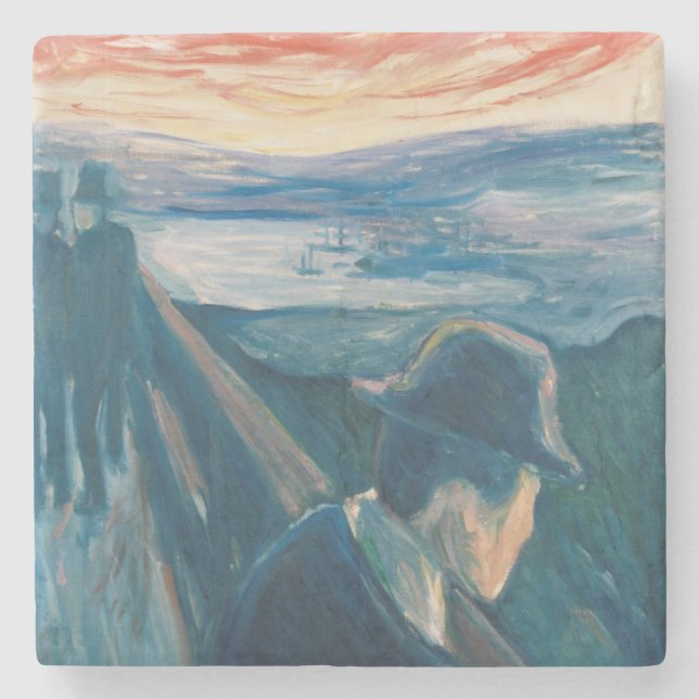 Sick Mood at Sunset, Despair (by Edvard Munch) Stone Coaster (Front)