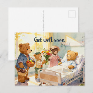 Sick Teddy Bear in hospital with friends 11 Postcard