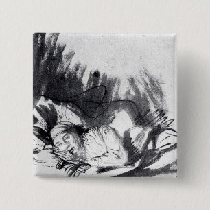 Sick woman in a bed, maybe Saskia 15 Cm Square Badge